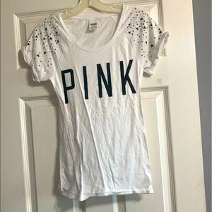 PINK Shirt with rhinestones in sleeves
